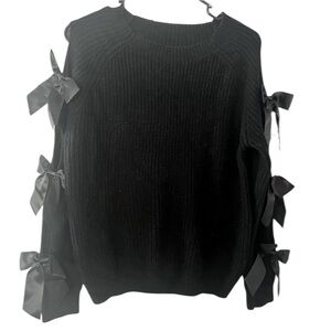 Elegant Black Sweater with Ribbon Details